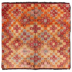 Colorful Square Antique Tulu Rug from Turkey with All-Over Diamond Pattern