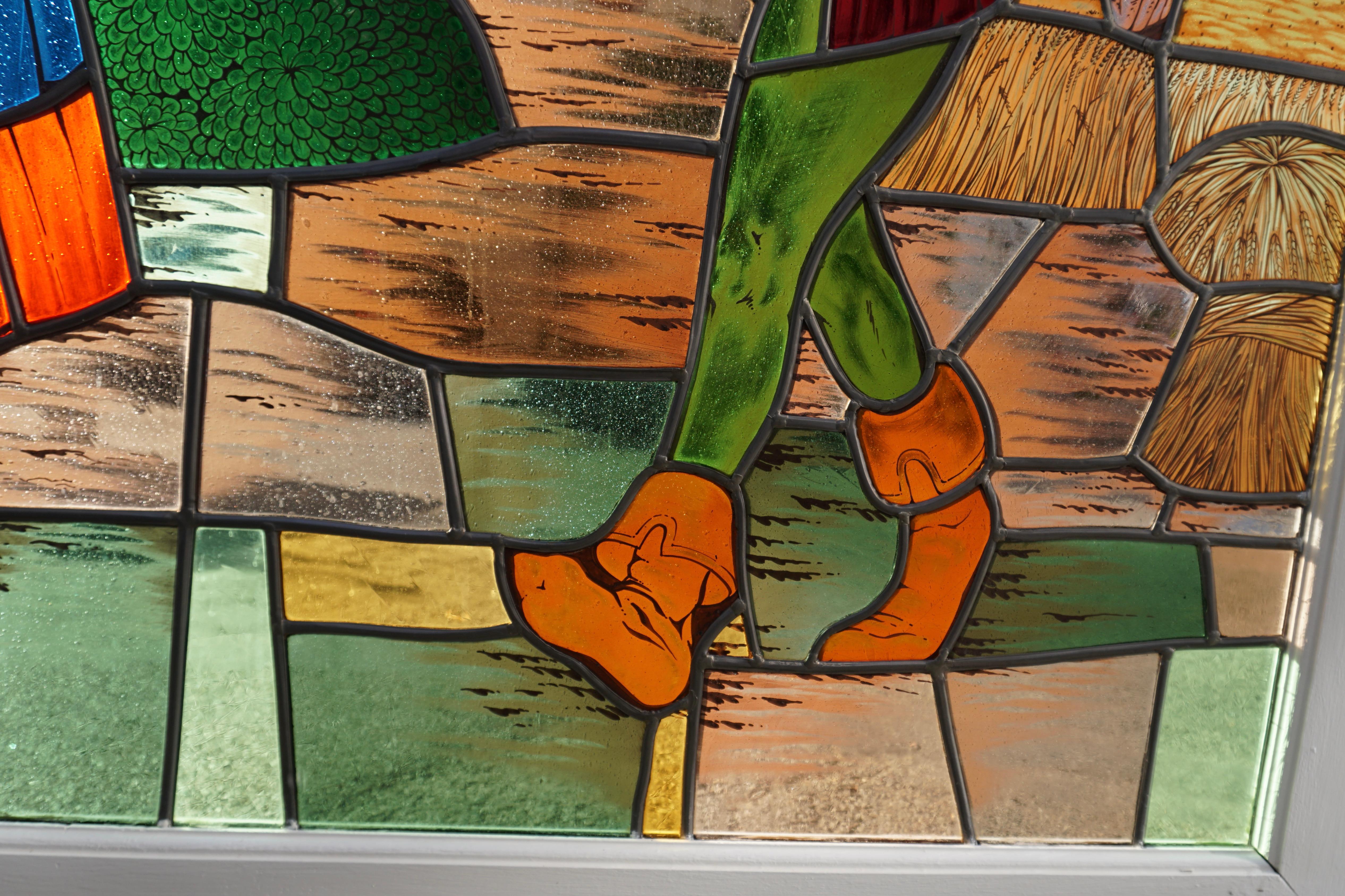 Mid-Century Modern Colorful Stained Glass Window For Sale
