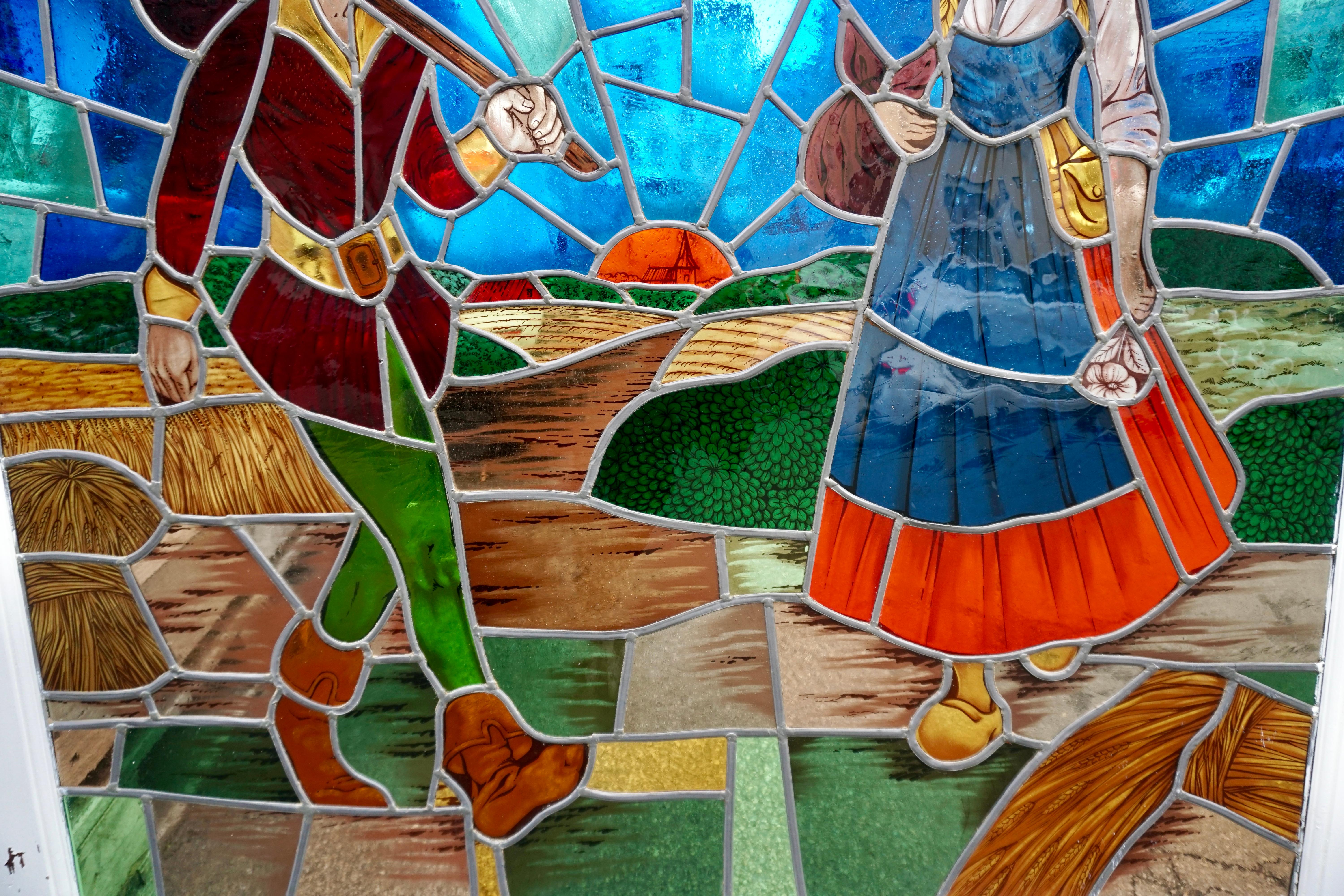 Dutch Colorful Stained Glass Window For Sale