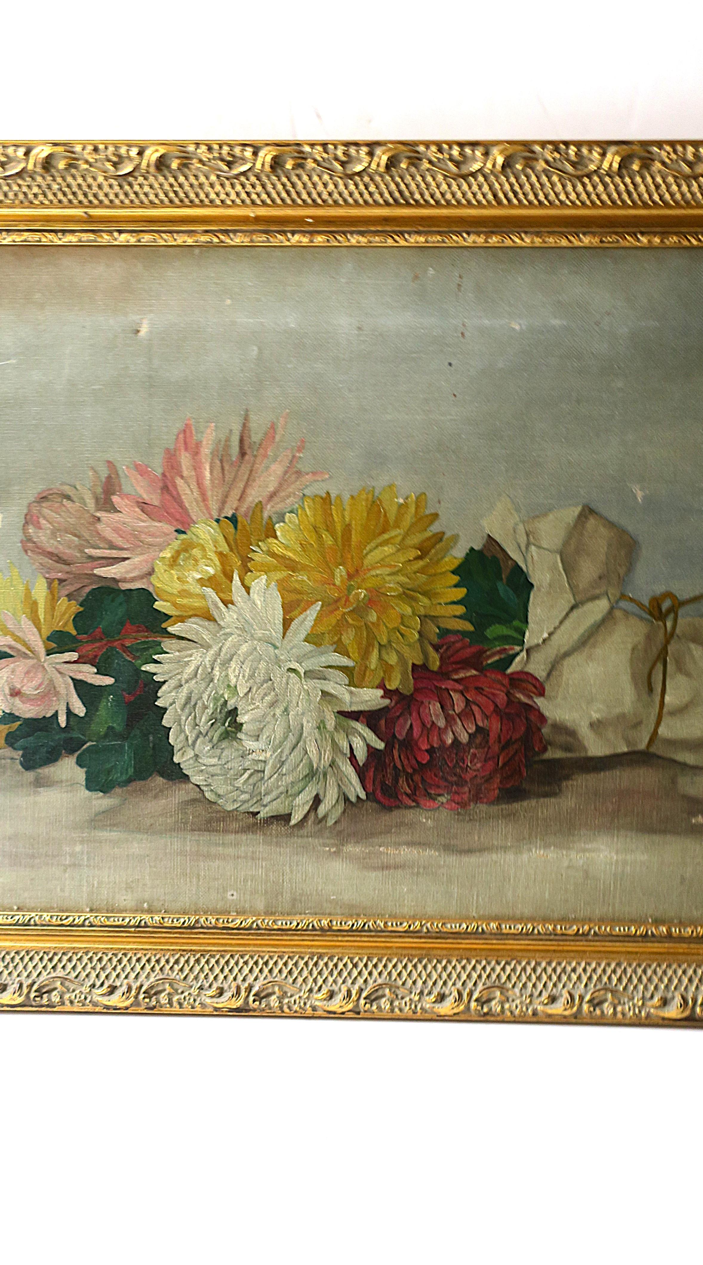 Gilt Colorful Still Life Flowers Painting Artwork For Sale