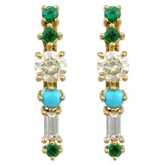 Colorful Stones Stud Earrings in 18 Karat Yellow Gold
