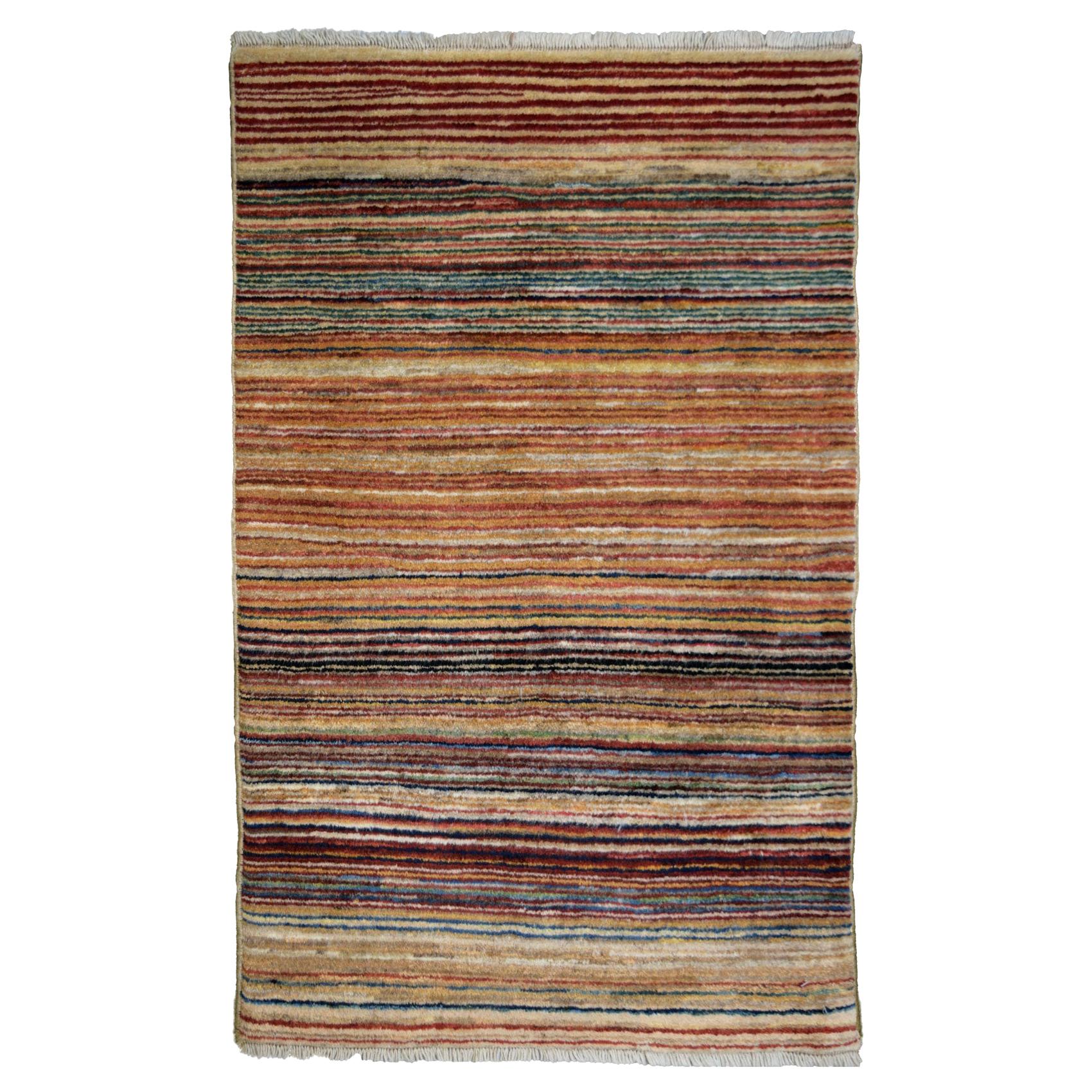 Persian Qashqai Tribal Rug, Hand-Knotted Multicolor Stripes, 3x4