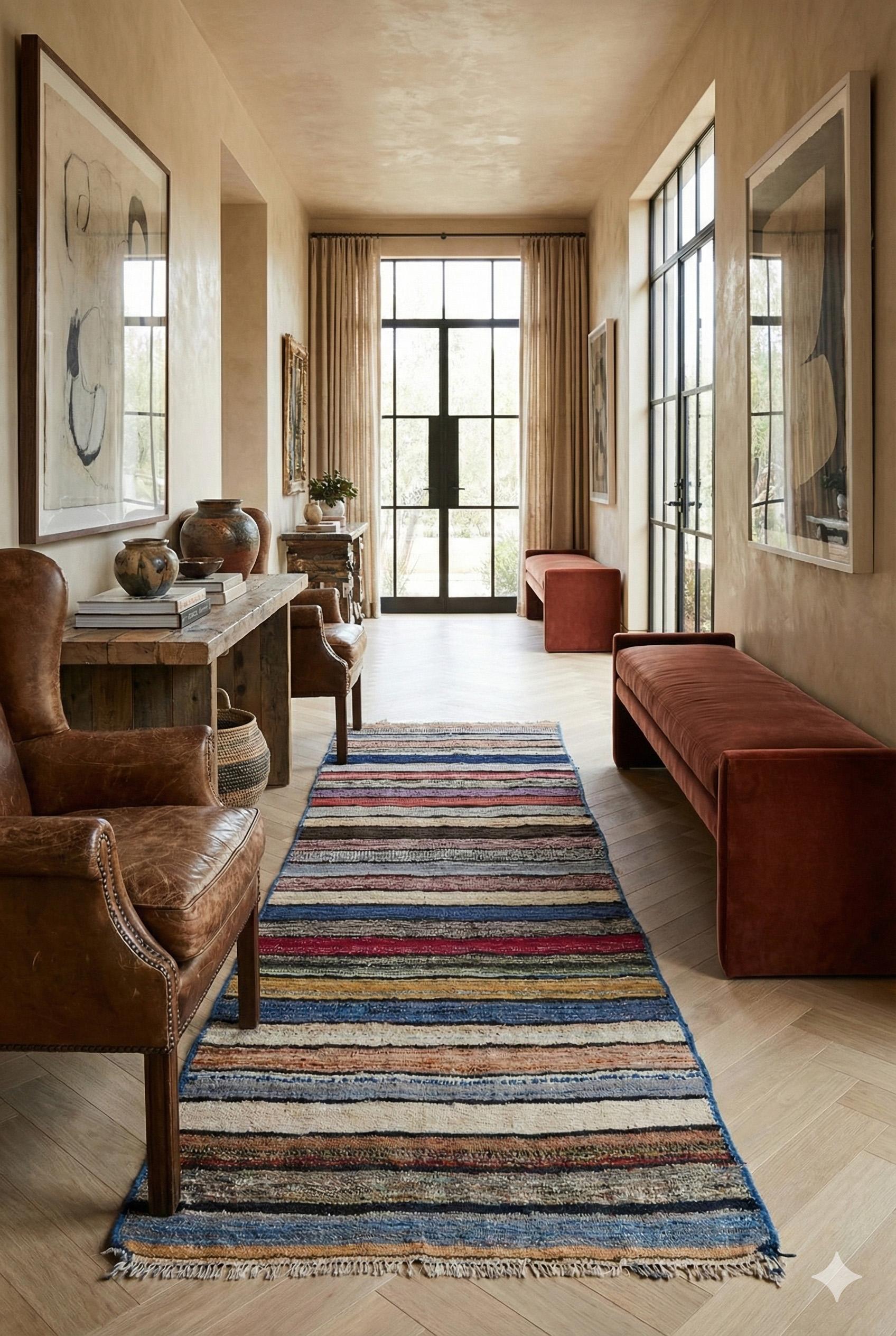 Bunt gestreifter Läufer Teppich 4 ft x 10 ft - (Kelim) im Angebot