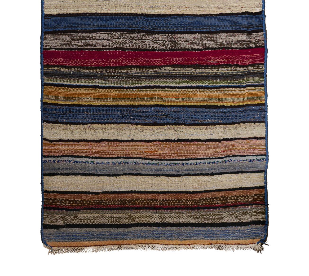 Bunt gestreifter Läufer Teppich 4 ft x 10 ft - (Handgewebt) im Angebot