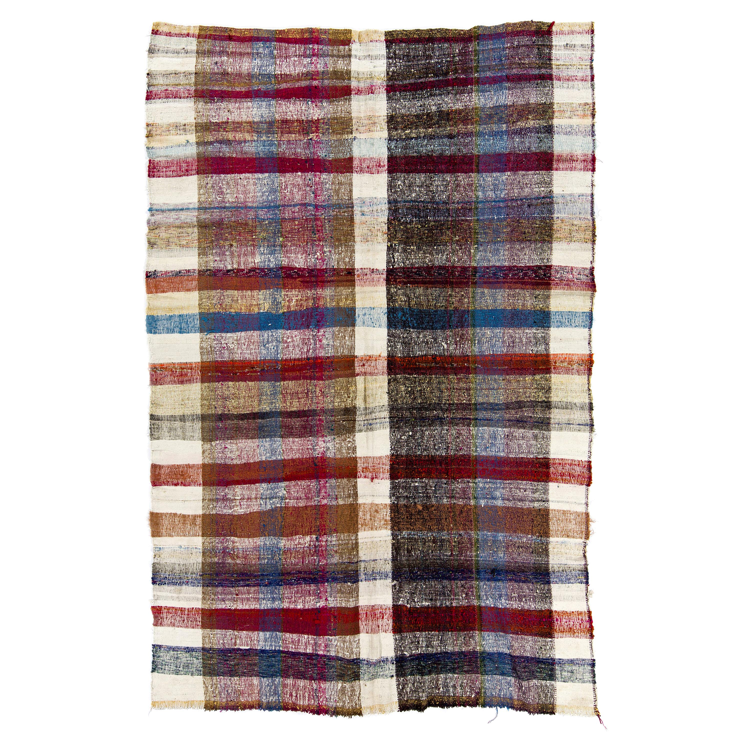6.6x10 Ft Colorful Stripes Hand-Woven Vintage Cotton Rag Kilim, Reversible
