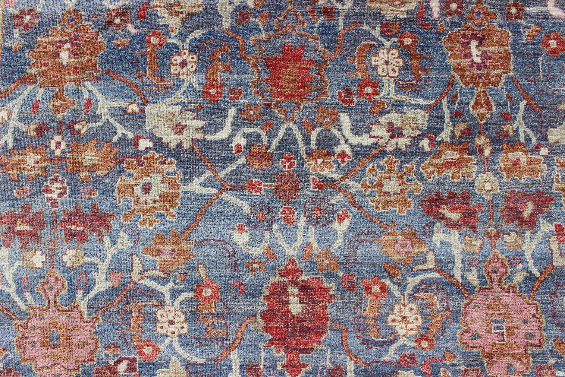 Contemporary Colorful Sultanabad Designed Rug in Blue and Red For Sale