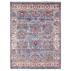 Colorful Sultanabad Designed Rug in Blue and Red