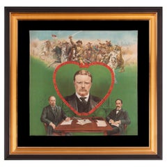 Antique Colorful Teddy Roosevelt Textile Celebrating his 1906 Nobel Peace Prize