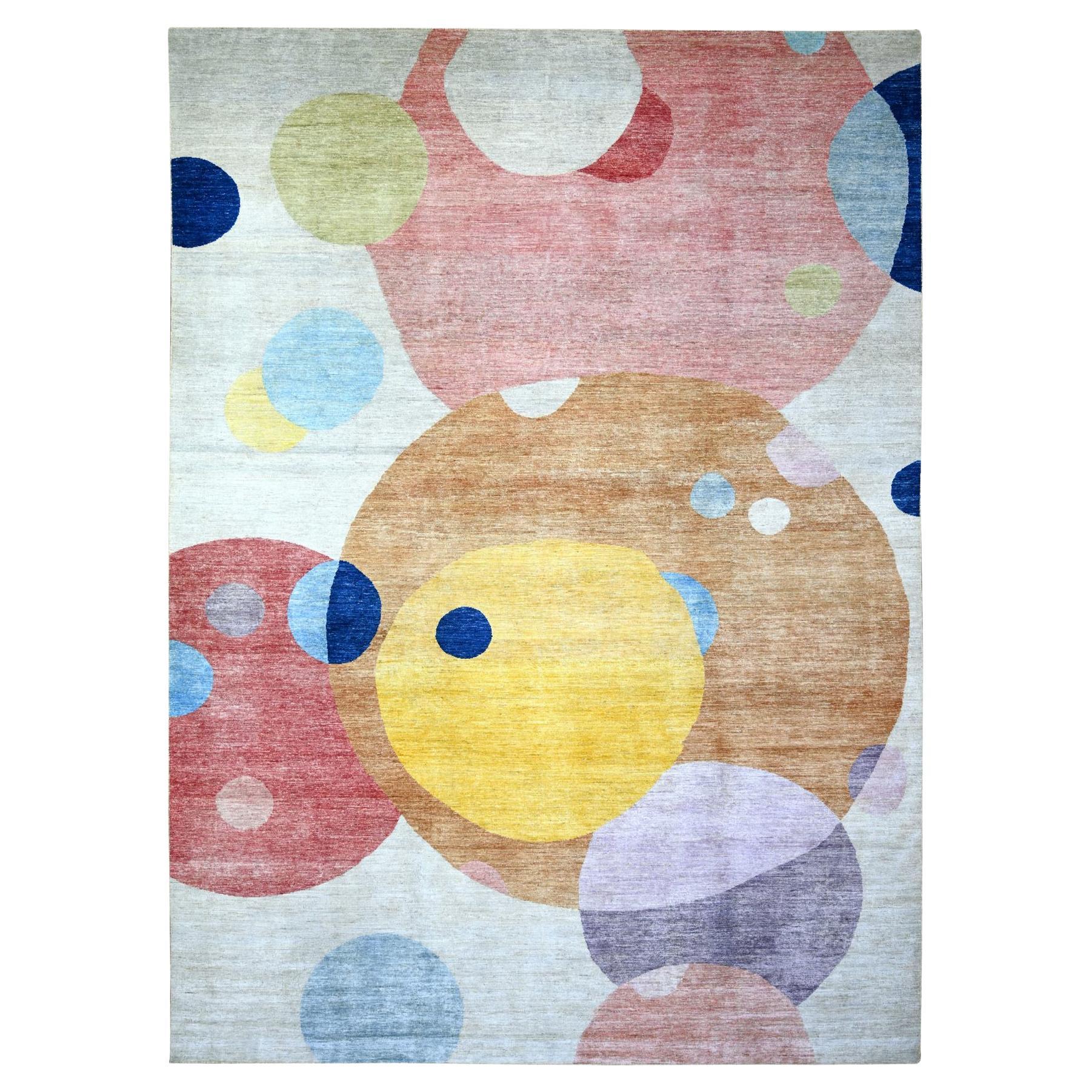 Handgeknüpfter orientalischer Teppich aus 100 % Wolle mit buntem The Circles Design mit pflanzlichen Farbstoffen