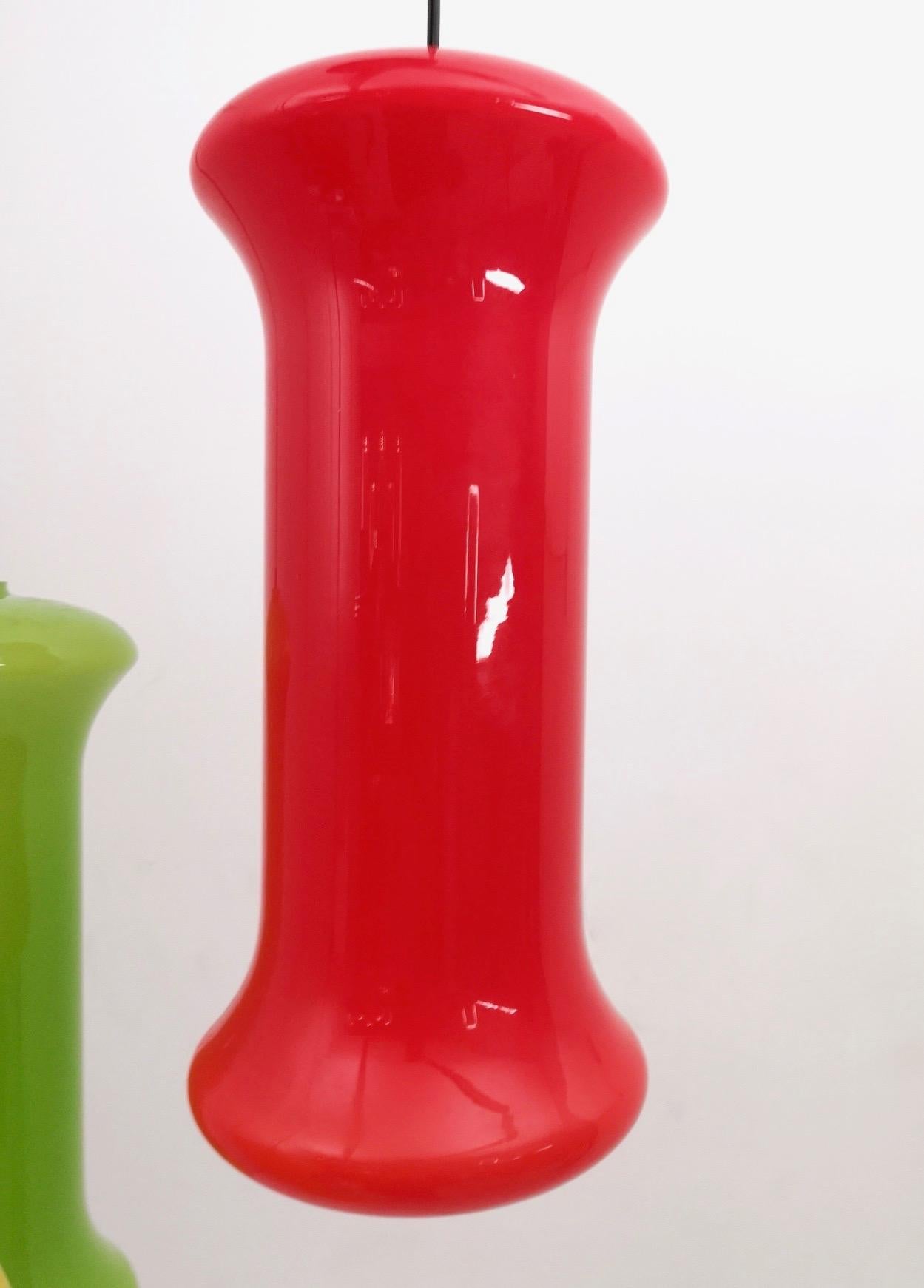 Lustre en verre rouge, jaune et vert à trois lumières de Vistosi, Italie en vente 4