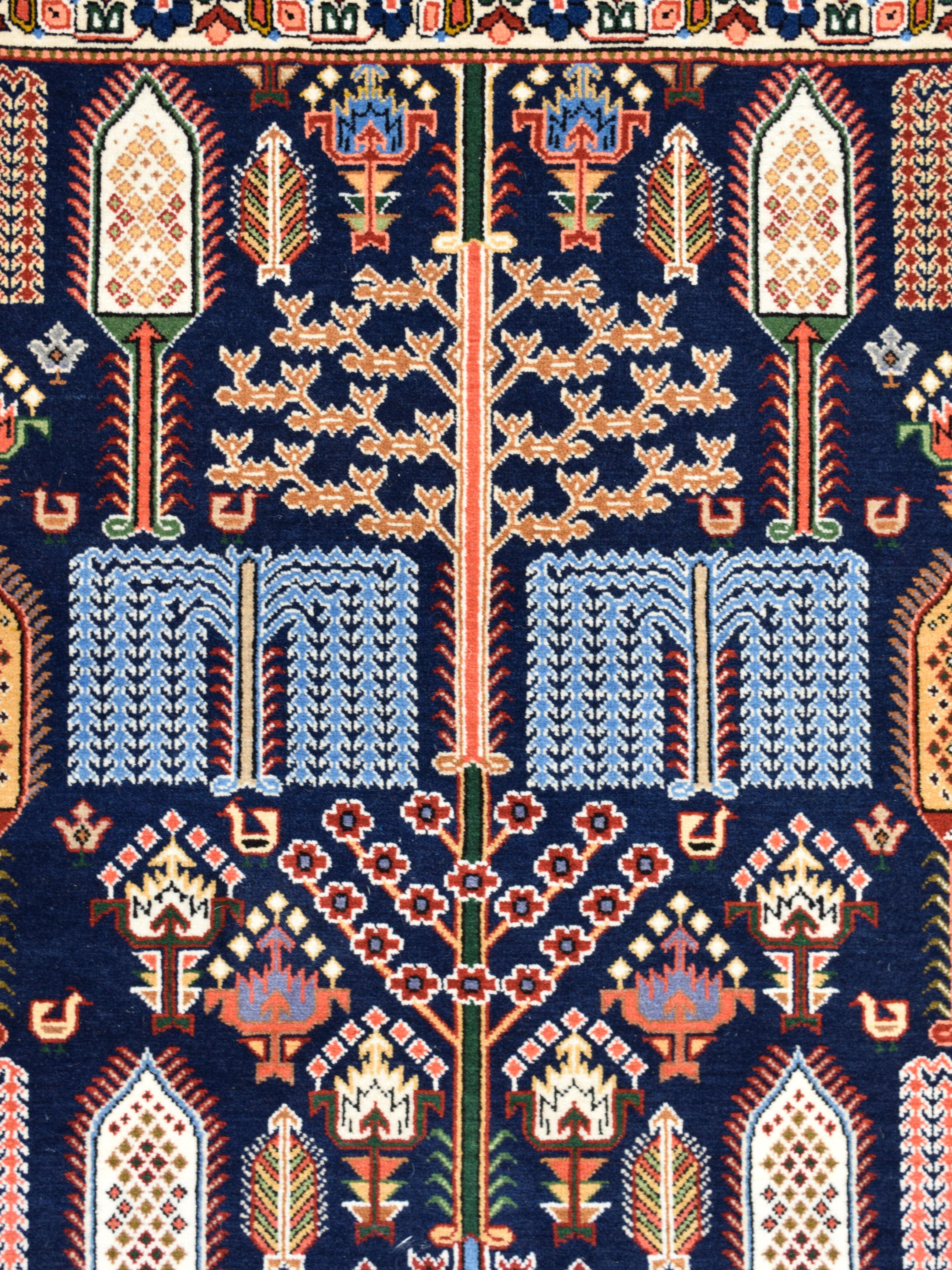 Bakshaish Colorful Tree of Life Persian Bakhtiari Carpet, 6' x 9' For Sale