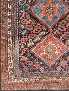 Very Fine and detailed Antique Persian Qashqai Rug in Tribal Design