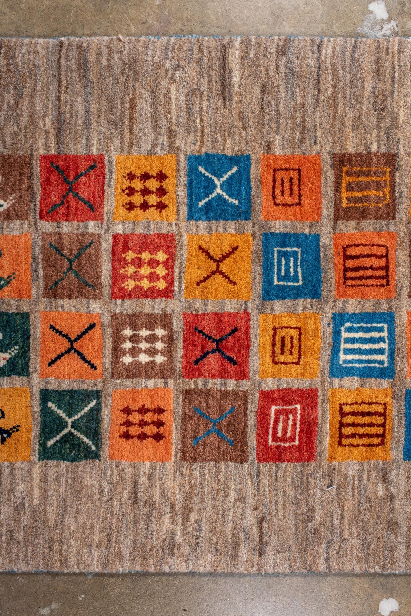 20th Century Colorful Tribal Gabbeh Runner with Iconic Motifs For Sale