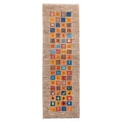 Colorful Tribal Gabbeh Runner with Iconic Motifs