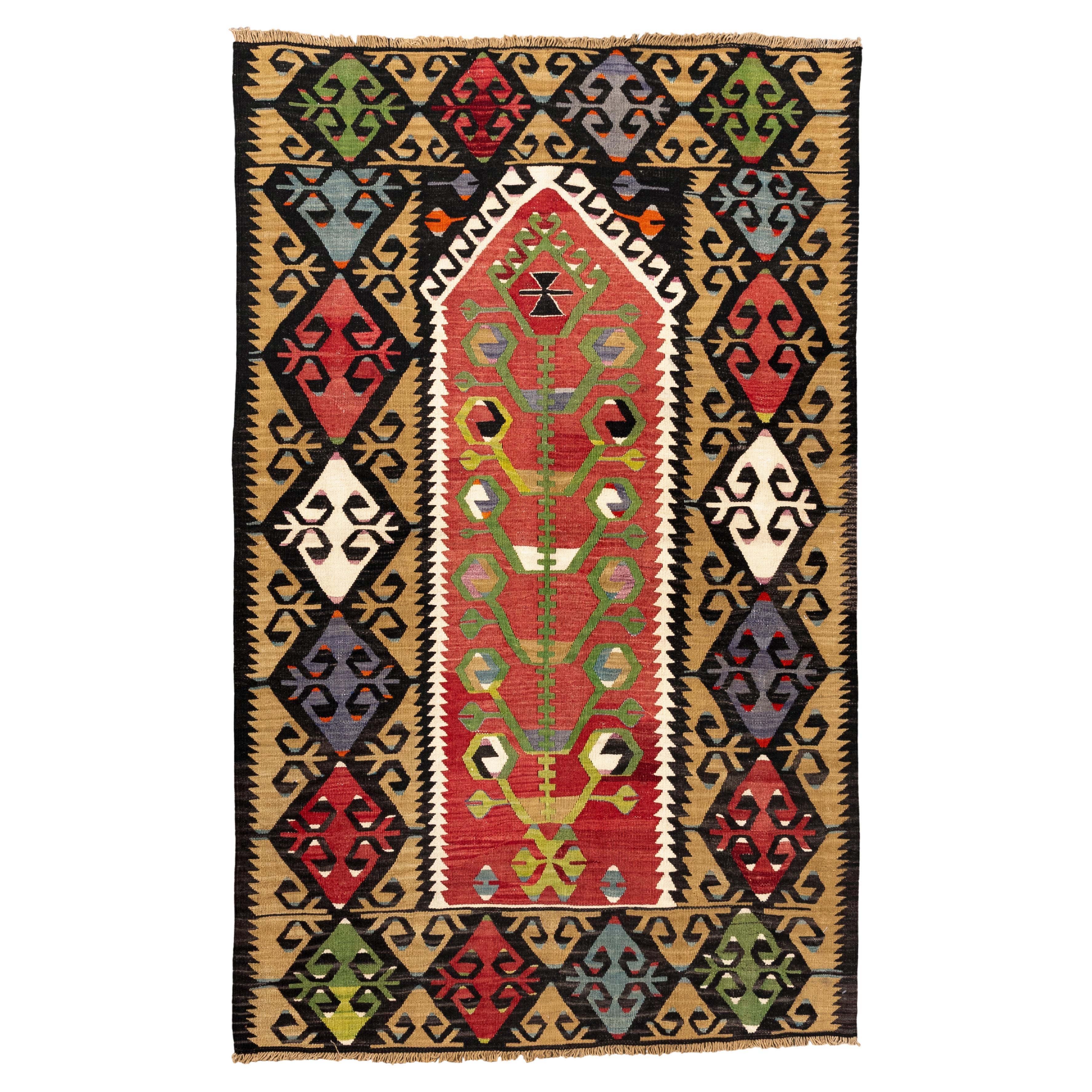 Kilim turco tribale colorato con motivo dell'albero della vita in vendita