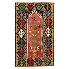 Kilim turco tribale colorato con motivo dell'albero della vita