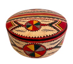 Colorful Tuareg Leather Covered Round Trinket Box, Yellow Interior