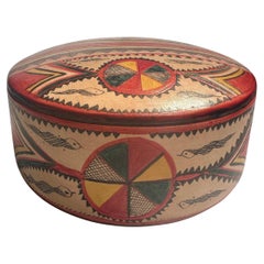 Colorful Tuareg Leather Covered Round Trinket Box, Yellow Interior