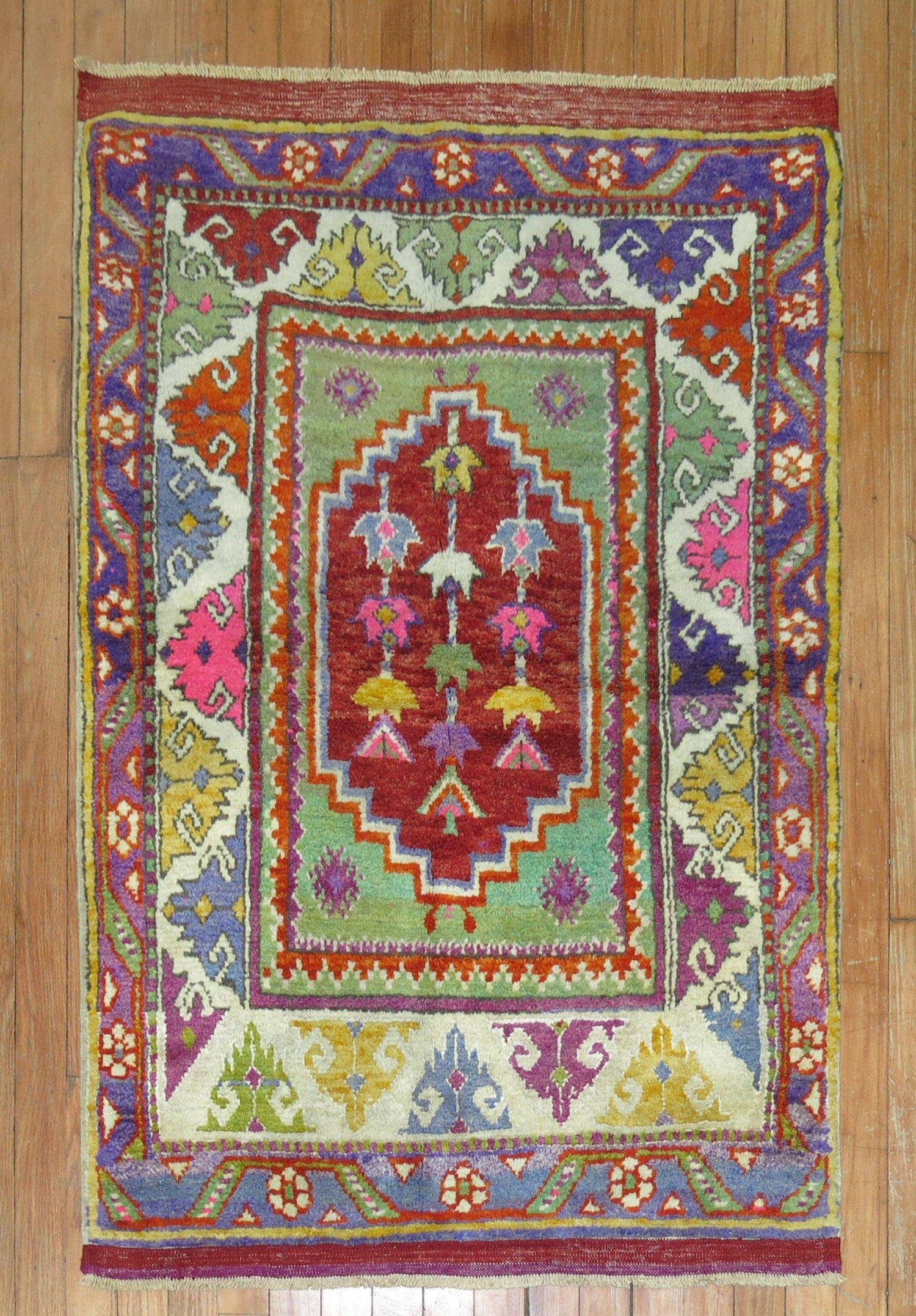 Hand-Knotted Colorful Turkish Anatolian Rug For Sale