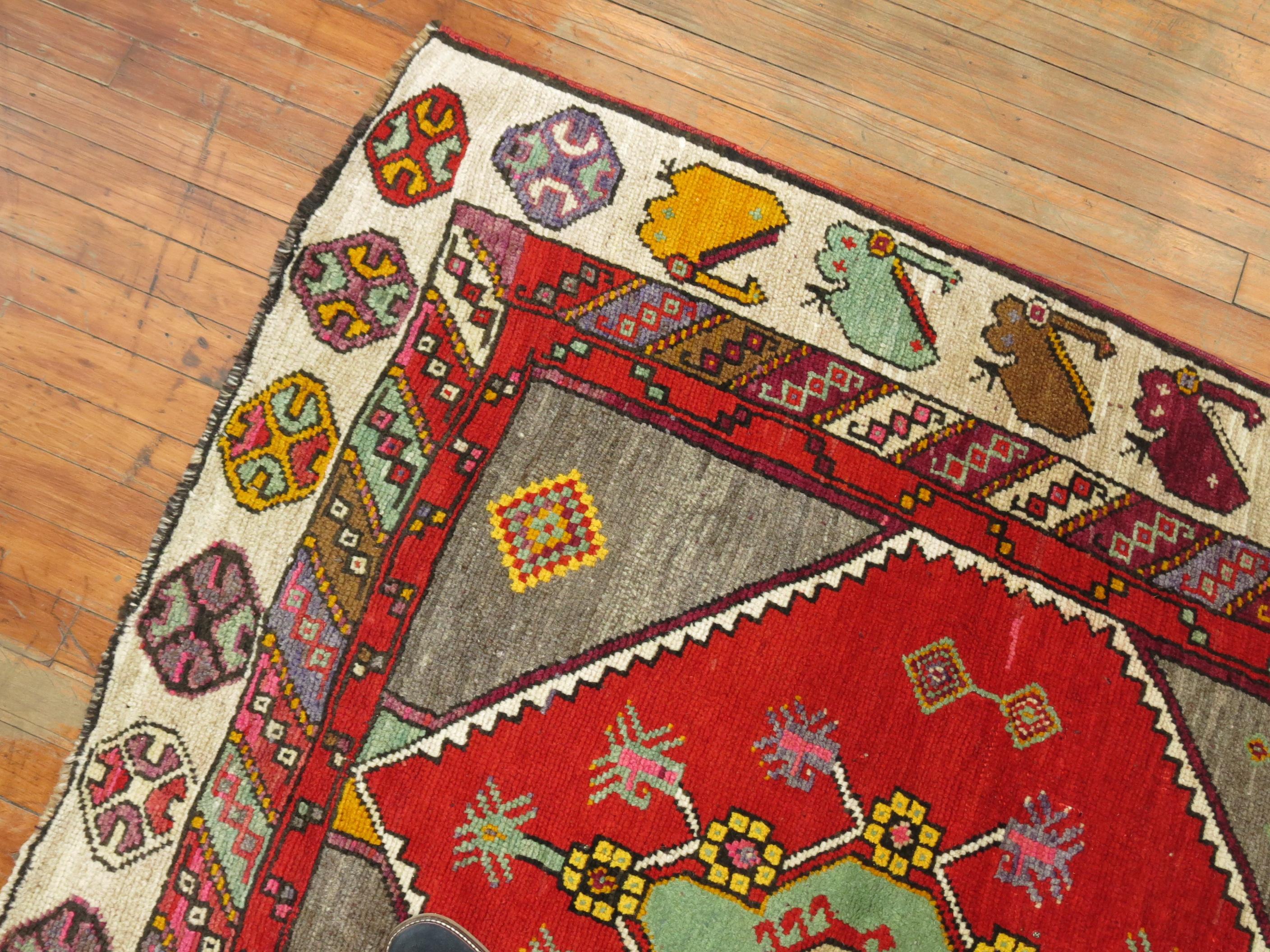 20th Century Colorful Turkish Anatolian Wide Runner For Sale