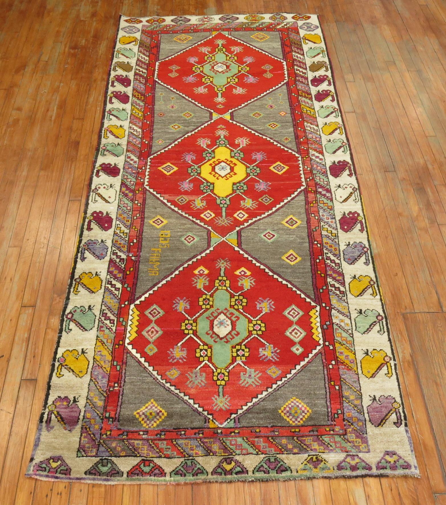 Wool Colorful Turkish Anatolian Wide Runner For Sale