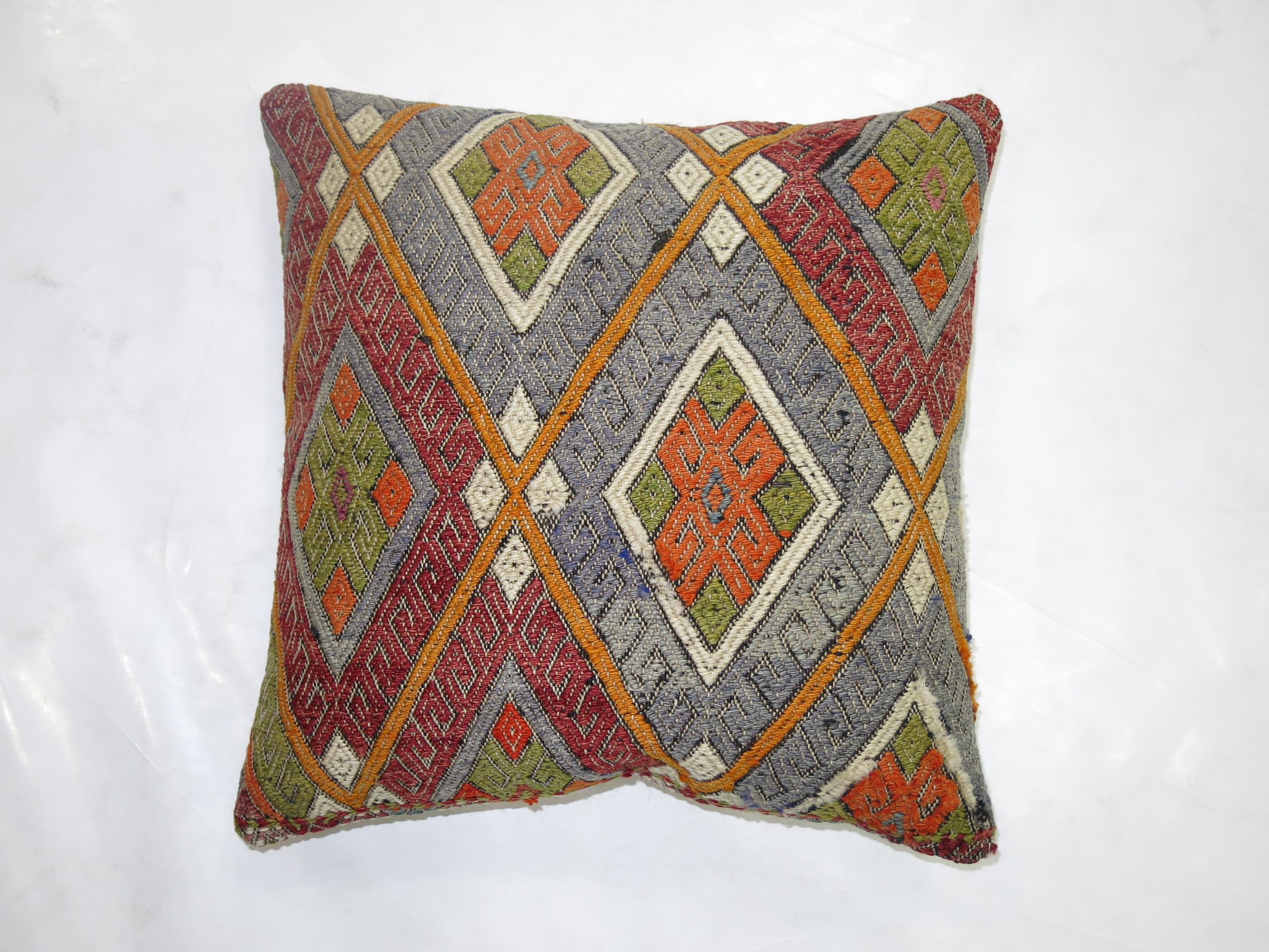 Bohemian Colorful Turkish Cicim Square Pillow For Sale