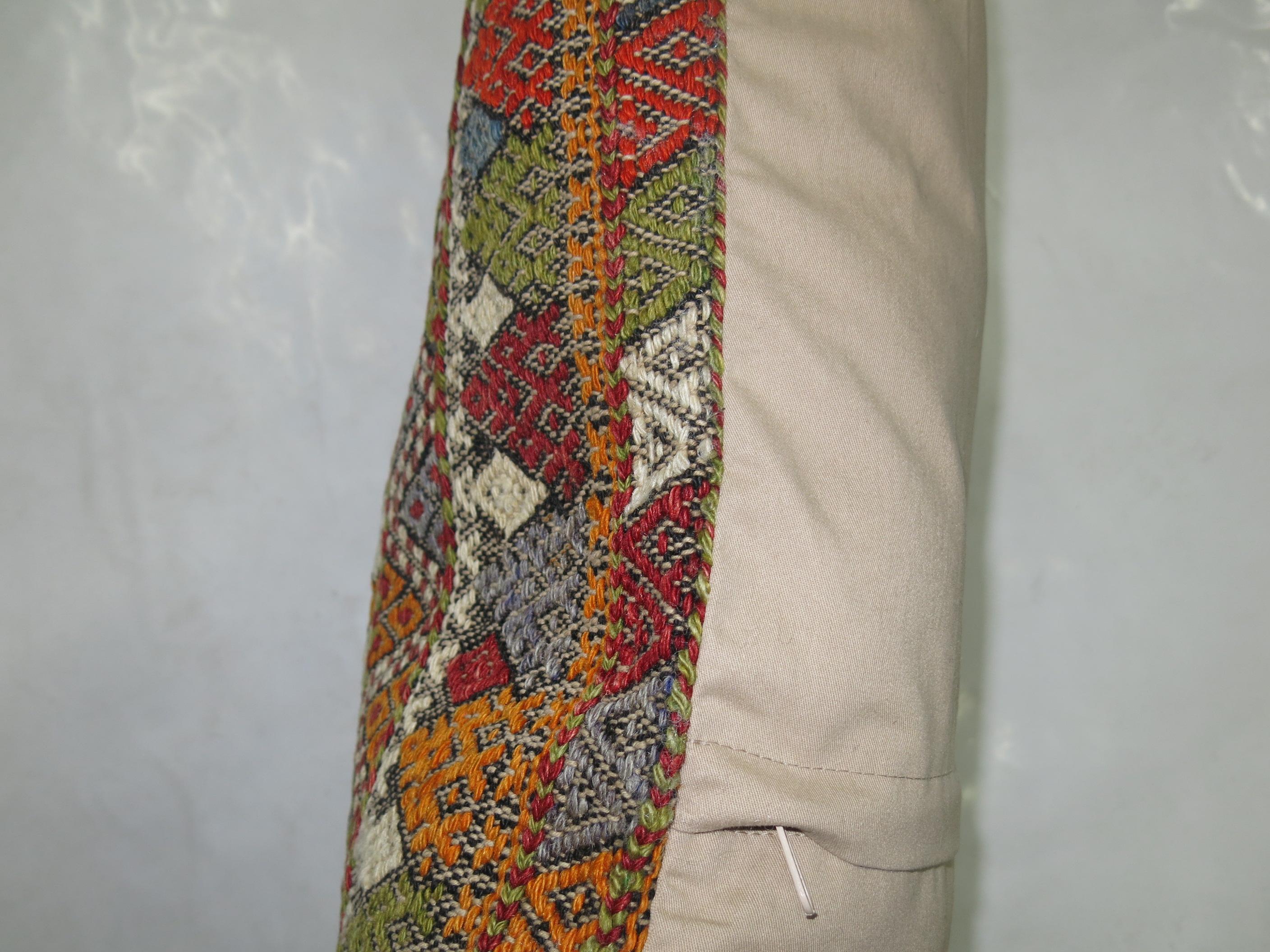 Colorful Turkish Cicim Square Pillow In Good Condition For Sale In New York, NY
