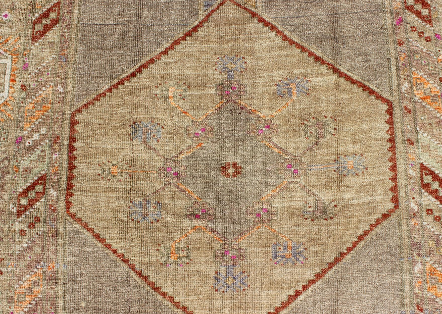 Mid-20th Century Colorful Turkish Gallery Runner with Multi-Medallion Design & Unique Colors For Sale