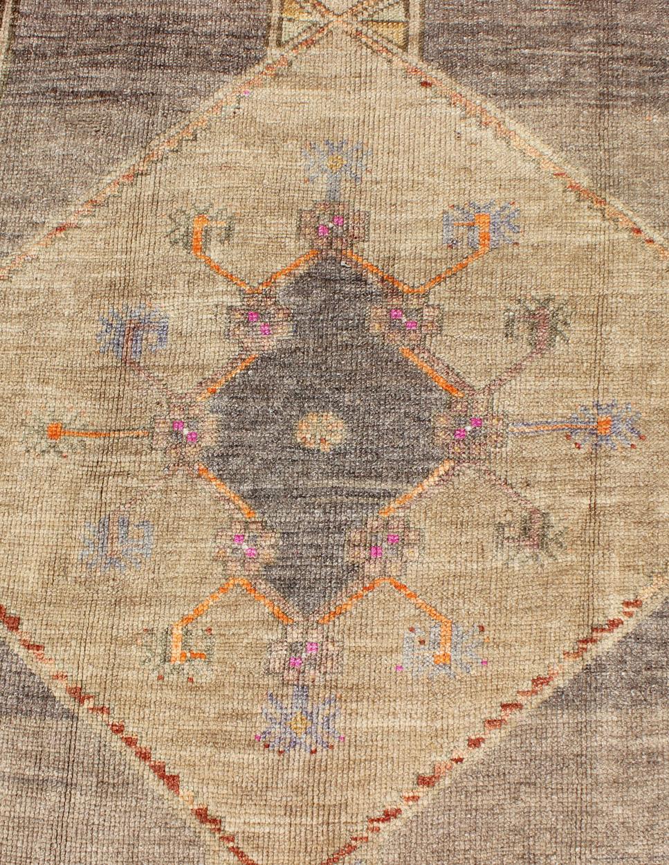 Wool Colorful Turkish Gallery Runner with Multi-Medallion Design & Unique Colors For Sale