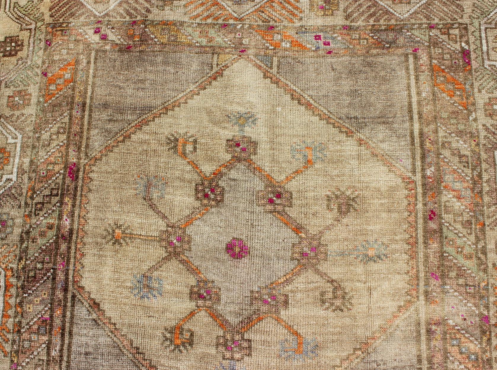 Colorful Turkish Gallery Runner with Multi-Medallion Design & Unique Colors For Sale 1