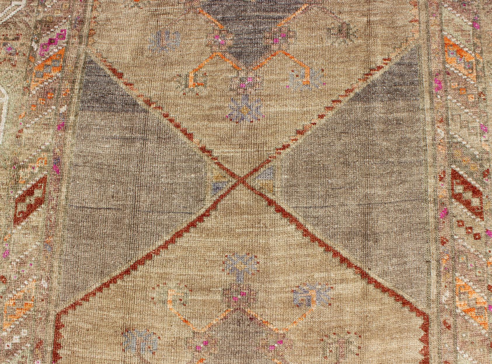 Colorful Turkish Gallery Runner with Multi-Medallion Design & Unique Colors For Sale 2