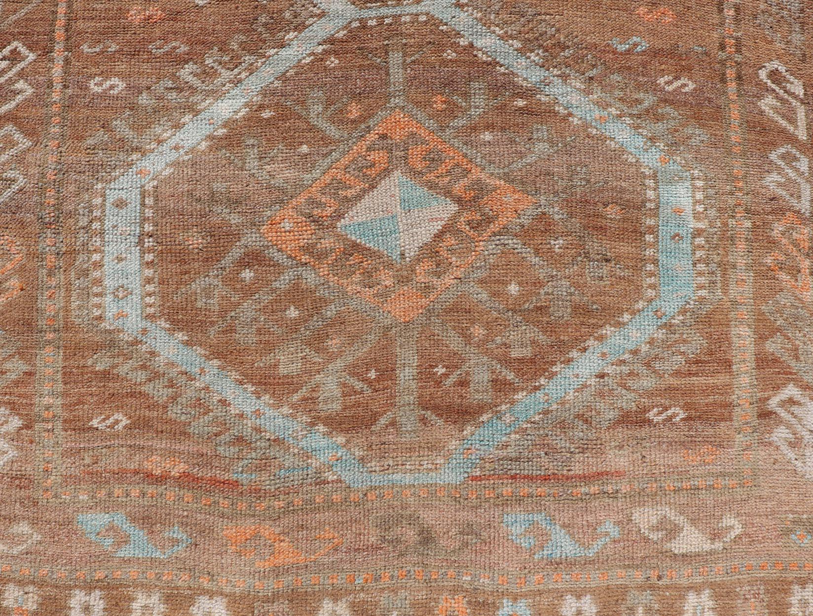 Colorful Turkish Kars Runner in Softer Tones with Tribal and Geometric Motifs For Sale 5