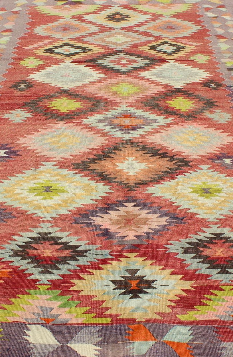 Colorful Turkish Kilim Carpet with Geometric Design 5