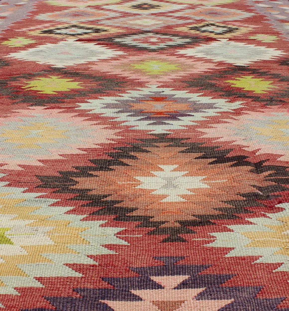 Colorful Turkish Kilim Carpet with Geometric Design 6