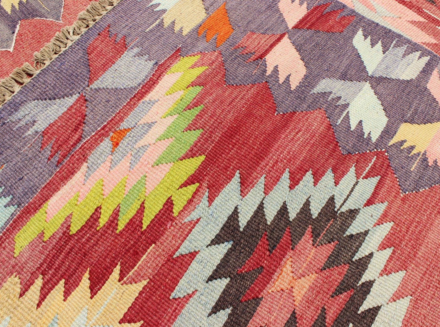 Colorful Turkish Kilim Carpet with Geometric Design 7