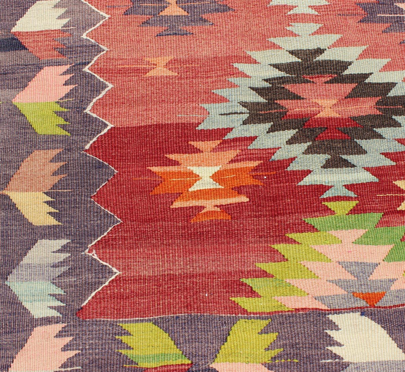 Colorful Turkish Kilim Carpet with Geometric Design 2