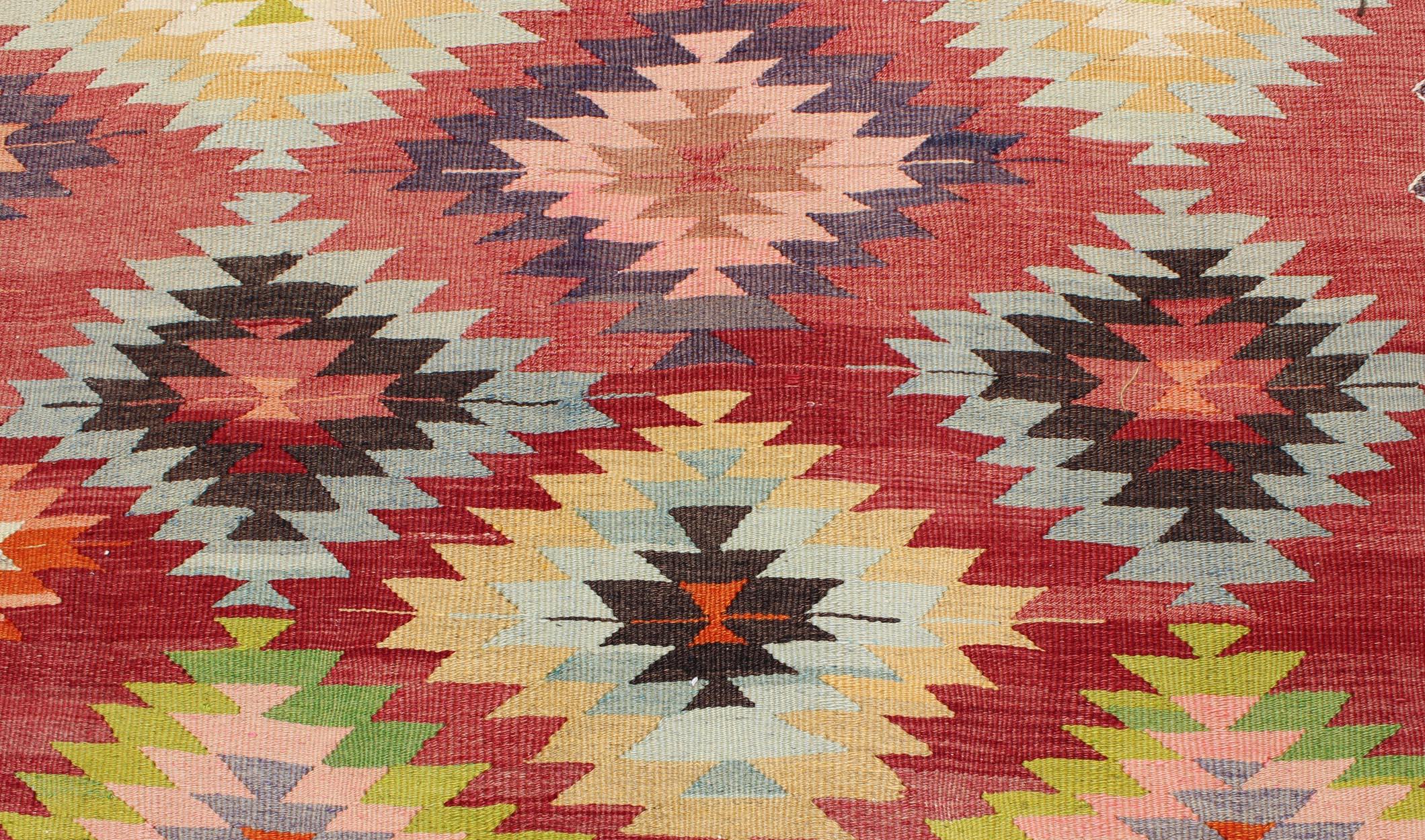 Colorful Turkish Kilim Carpet with Geometric Design 3