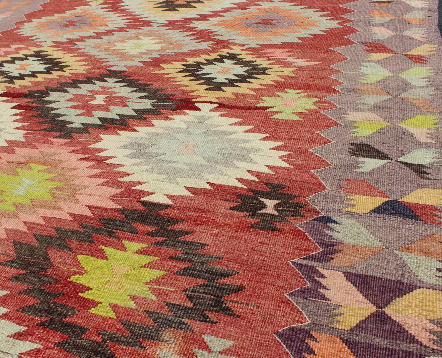 Colorful Turkish Kilim Carpet with Geometric Design 4