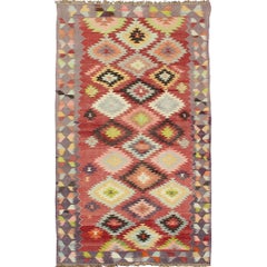 Colorful Turkish Kilim Carpet with Geometric Design