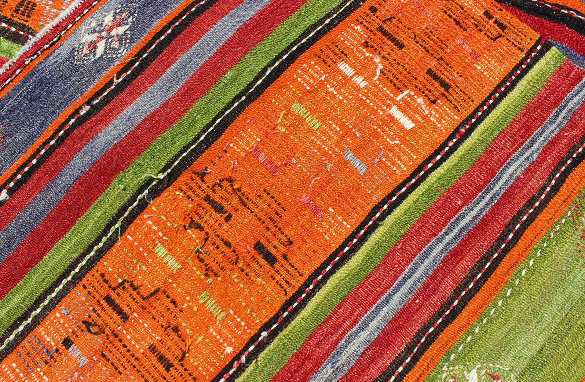 Colorful and Bright Turkish Kilim Rug with Stripe Geometric Design For Sale 5