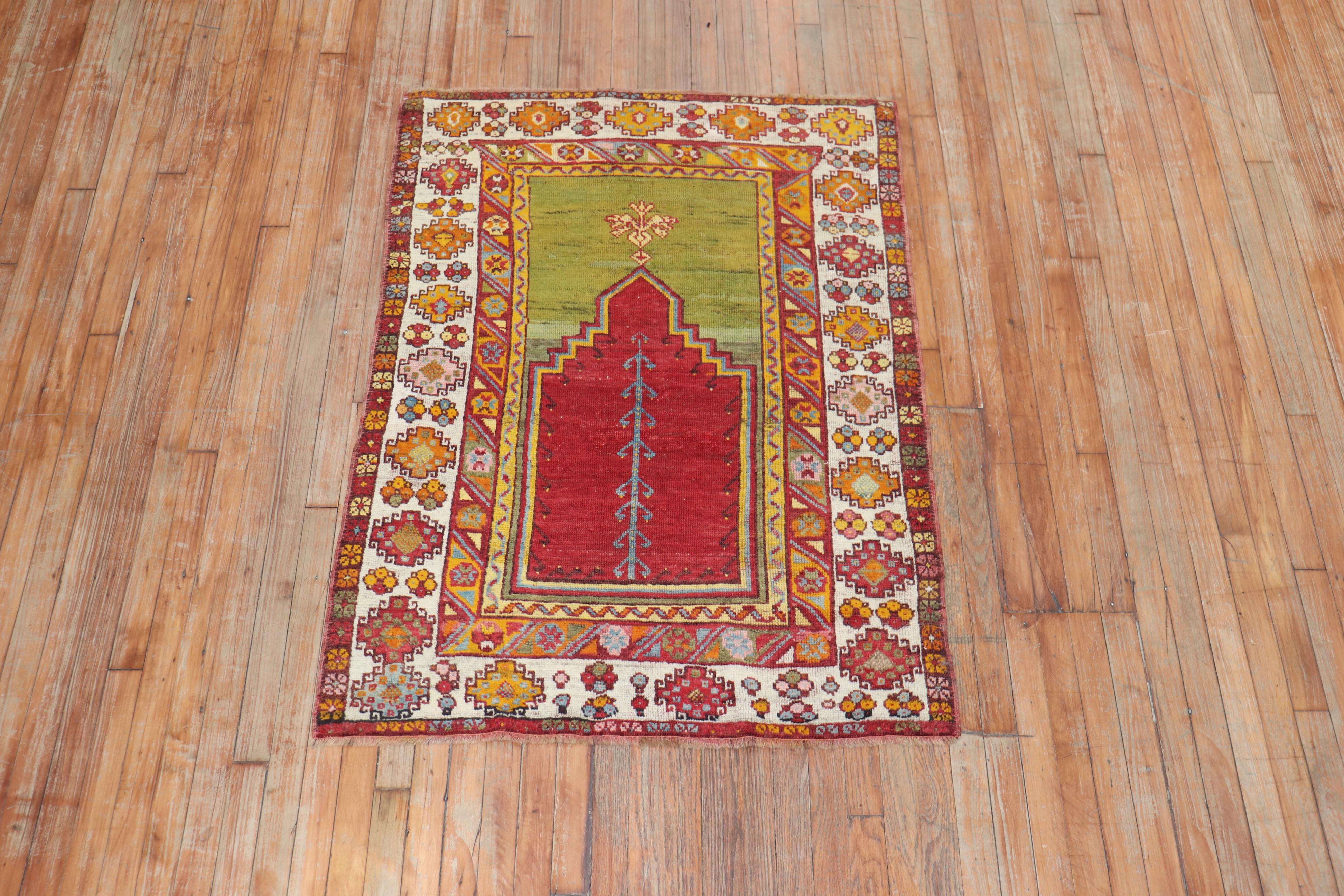 Bohemian Colorful Turkish Prayer Niche Rug For Sale
