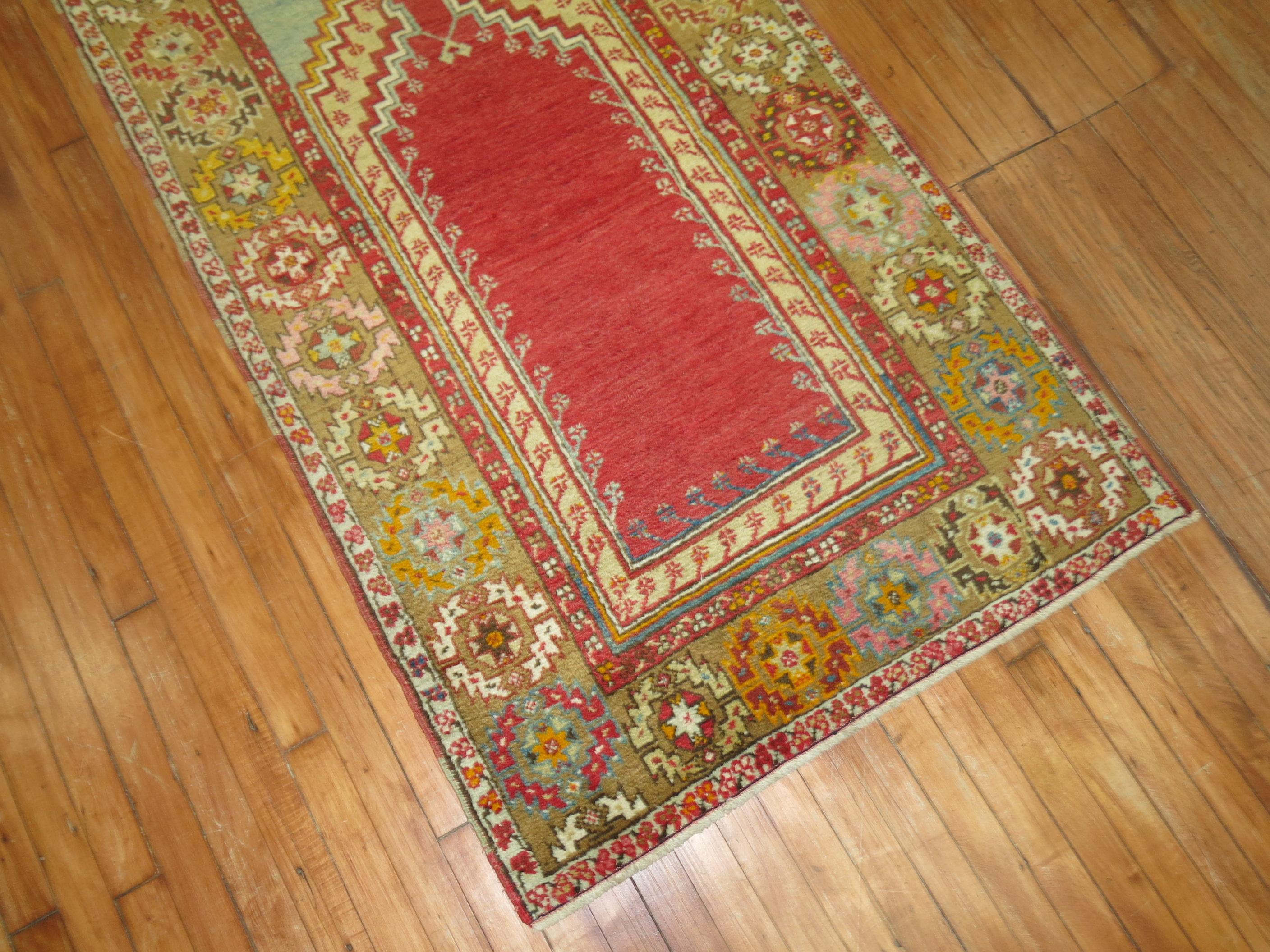 Hand-Woven Colorful Turkish Prayer Niche Rug For Sale