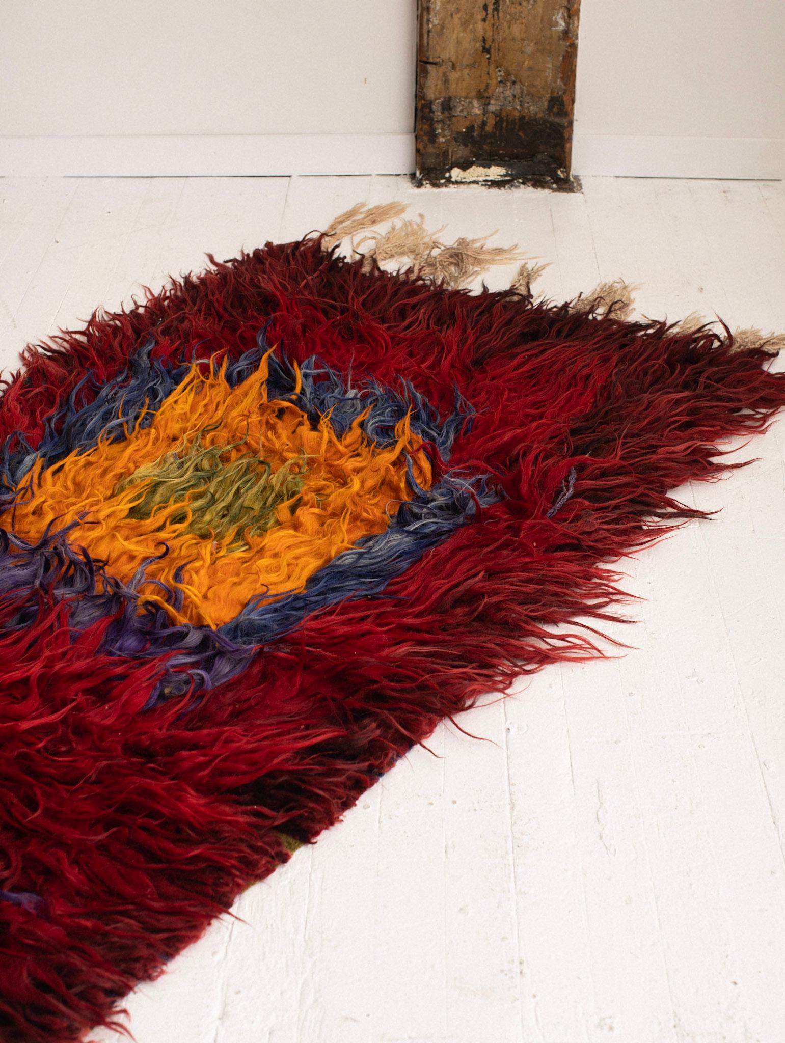 Colorful Turkish Tulu Angora Shag Rug In Good Condition For Sale In Brooklyn, NY