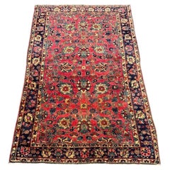 Colorful Antique Persian Style Wool Rug, Hand-Woven, Mid 20th Century