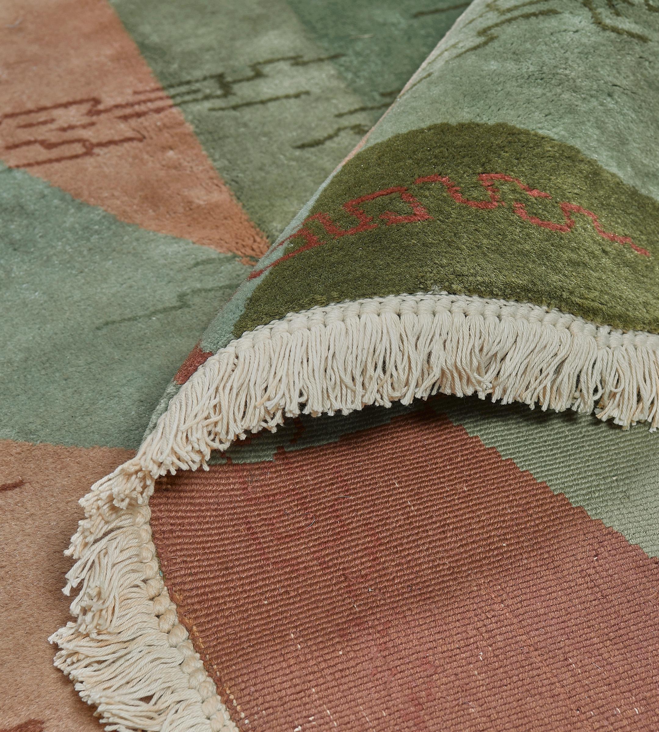Colorful Vibrant Abstract Wool Hand-woven Green Chinese Deco Rug For Sale 4