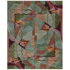 Colorful Vibrant Abstract Wool Hand-woven Green Chinese Deco Rug