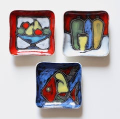 Colorful Vibrant Set of Italian Midcentury Sgraffito San Marino Ceramic Dishes