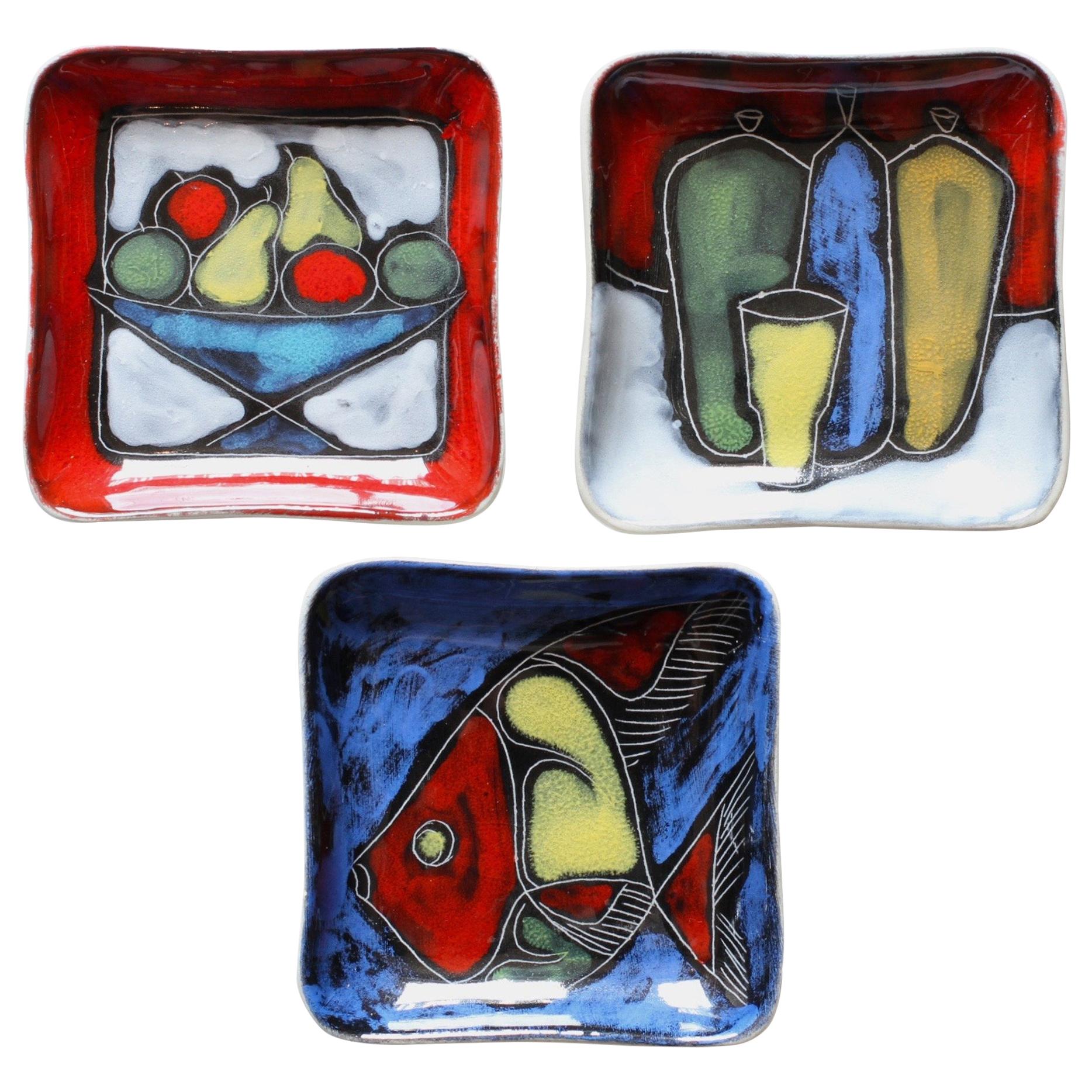 Colorful Vibrant Set of Italian Midcentury Sgraffito San Marino Ceramic Dishes
