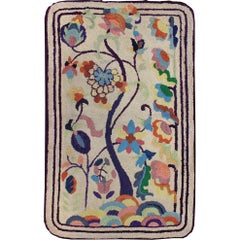 Tapis crocheté américain vintage coloré avec des fleurs arc-en-ciel ramifiées et colorées