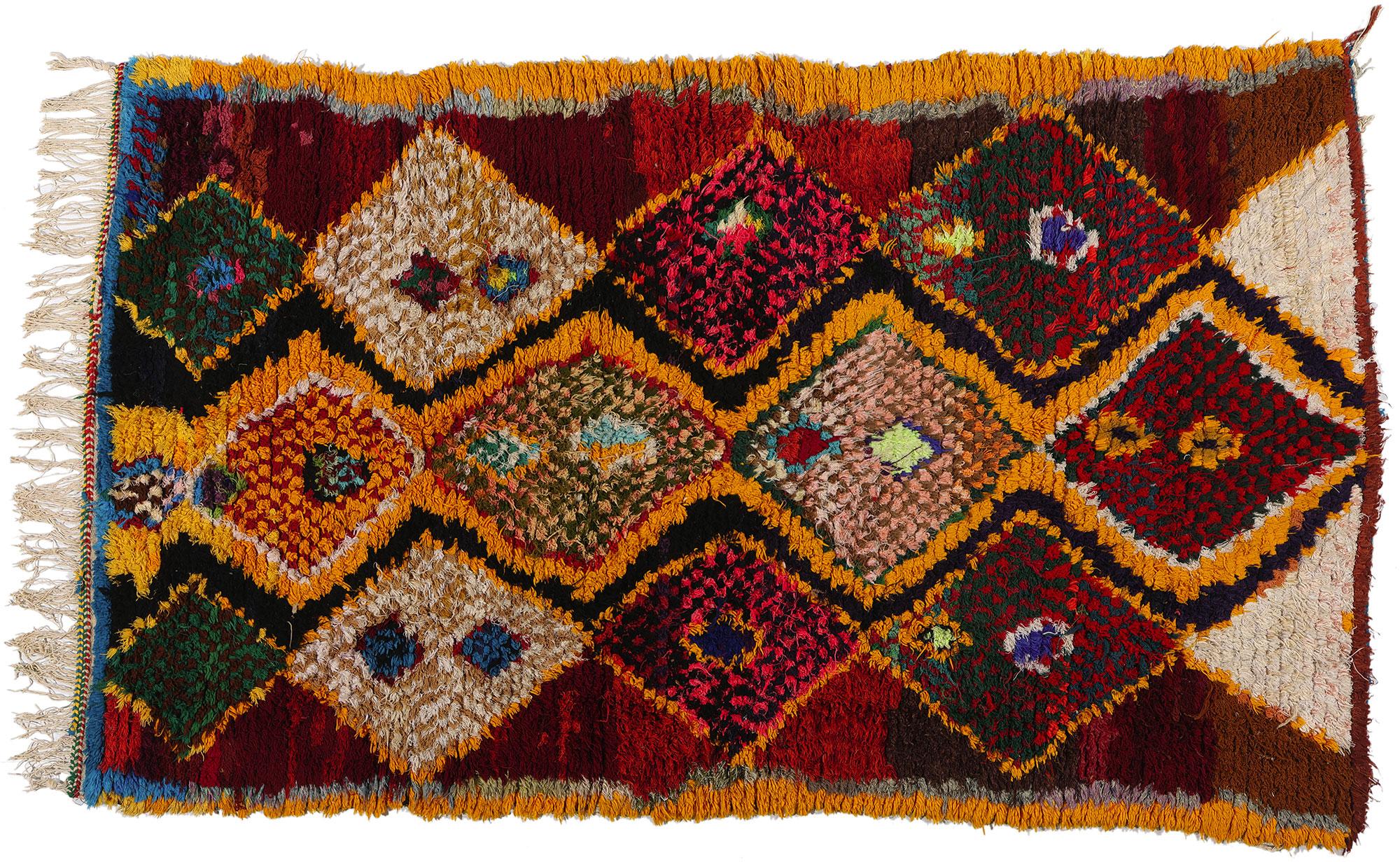 Colorful Vintage Berber Moroccan Azilal Rug, Cozy Boho Chic Meets Tribal Allure For Sale 3